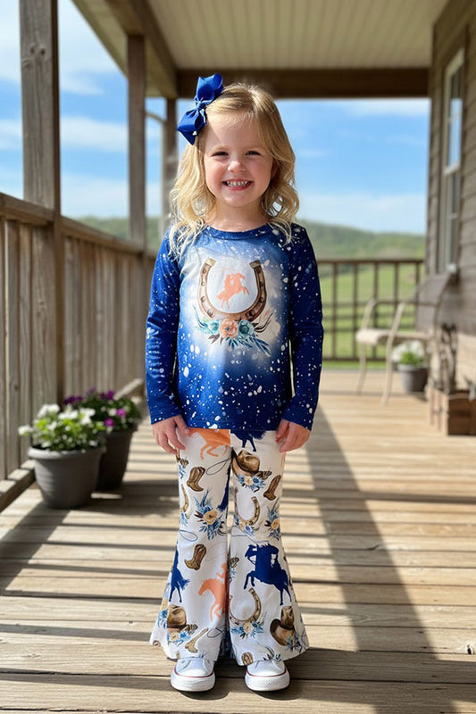 Western Rodeo horseshoe & floral pant 2pc girls boutique set XCH0013-20H