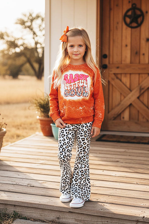 Western "SASSY LITTLE SOUL" orange & cheetah sweatshirt girls boutique set XCH0013-21H 9S3