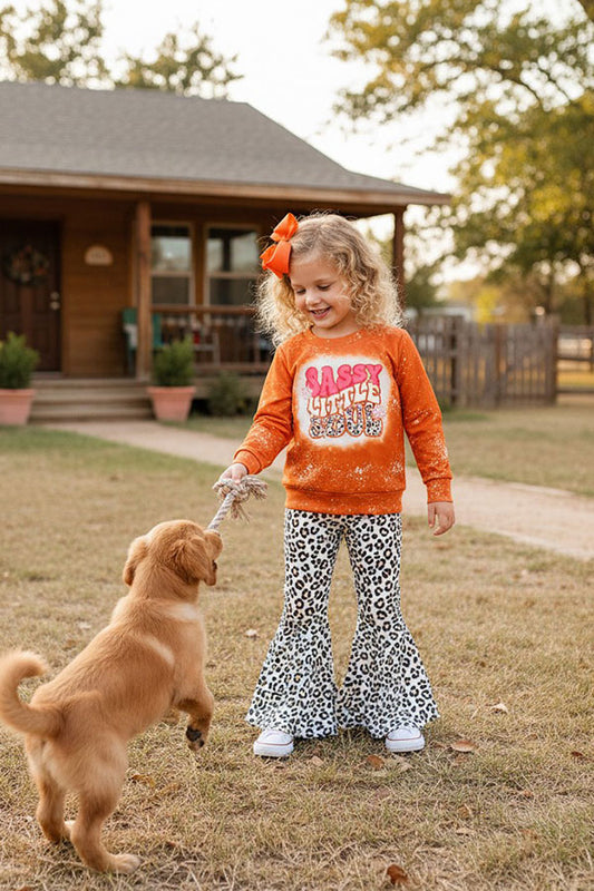 Western "SASSY LITTLE SOUL" orange & cheetah sweatshirt girls boutique set XCH0013-21H 9S3