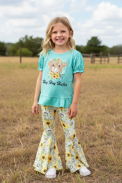 Western "not Today Heifer" turquoise top floral pant girls boutique set XCH0013-4H