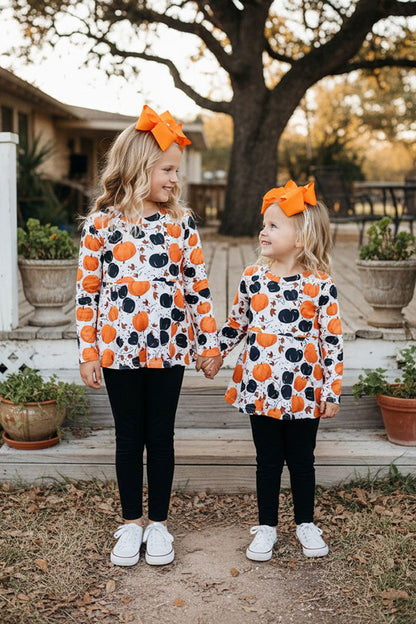 Orange & black pumpkins top black pant Halloween girls boutique set XCH0013-7H