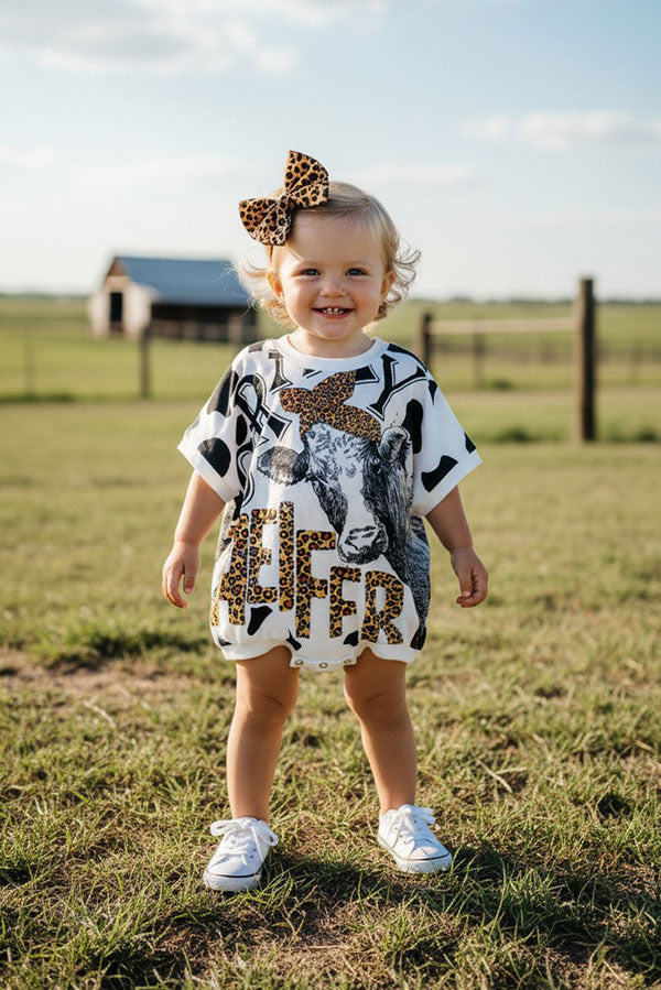 Western Leopard Cow oversize boutique infant baby onesie XCH0014-8H