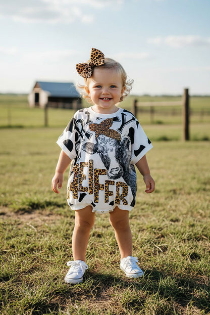Western Leopard Cow oversize boutique infant baby onesie XCH0014-8H