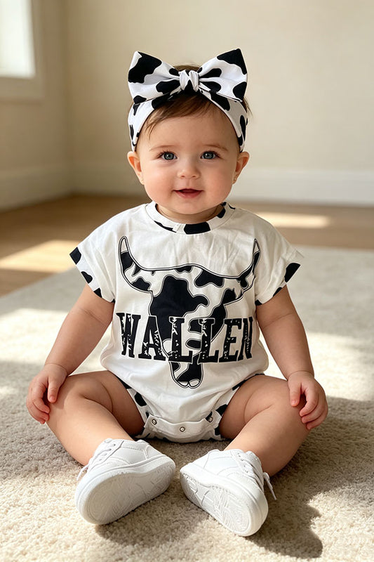 Western WALLEN & cow print bull skull boutique infant baby onesie XCH0014-9H