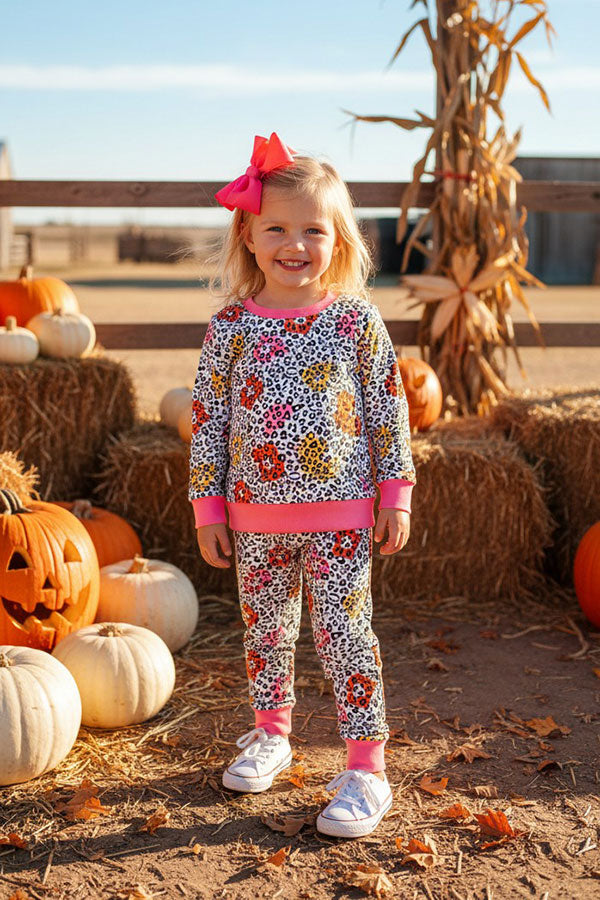 Western leopard & floral top pant girls boutique set XCH0015-13H