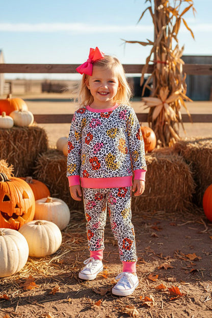 Western leopard & floral top pant girls boutique set XCH0015-13H