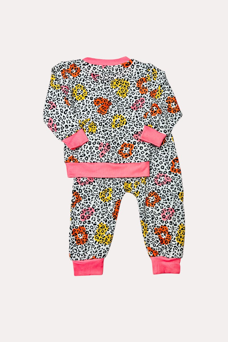 X0015-13 multicolor leopard print sweatpants 2pc western girls sets