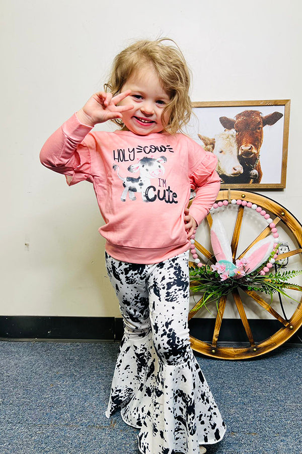 Western chic cow top & bell bottom pant 2pc girls boutique sets XCH0015-18H