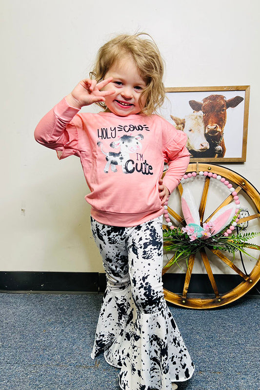 Western chic cow top & bell bottom pant 2pc girls boutique sets XCH0015-18H