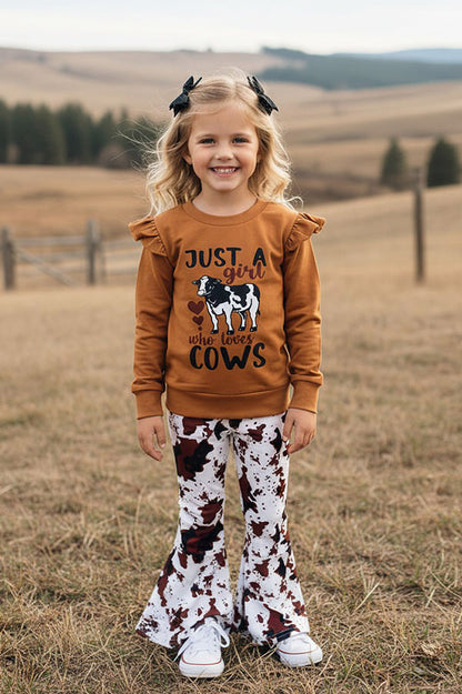 JUST A GIRL WHO LOVES COWS top & pant girls boutique set XCH0015-27H