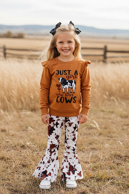 JUST A GIRL WHO LOVES COWS top & pant girls boutique set XCH0015-27H