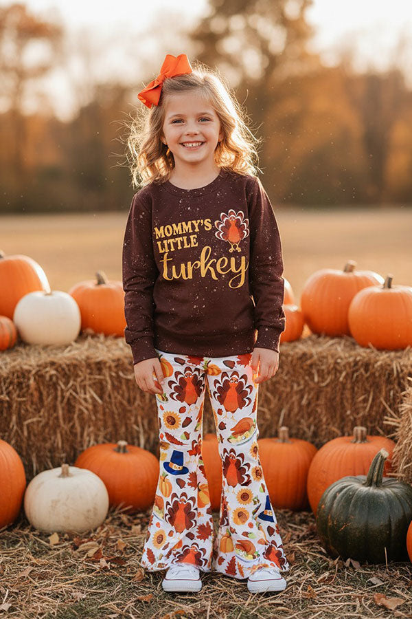 MOMMY'S LITTLE turkey brown top bell bottom girls boutique set XCH0015-2H