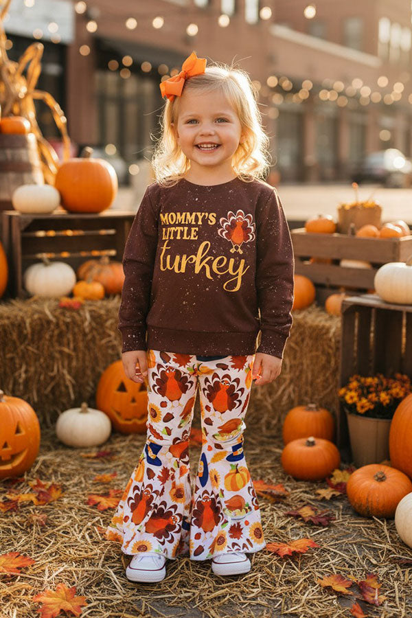 MOMMY'S LITTLE turkey brown top bell bottom girls boutique set XCH0015-2H