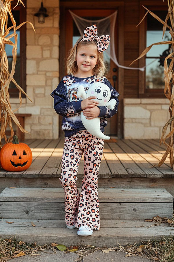 Western Halloween SPOOKY GIRL sweatshirt & leopard pant girls boutique set XCH0015-7H