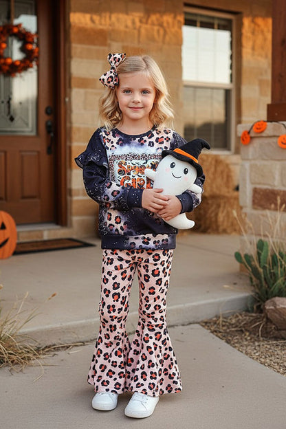 Western Halloween SPOOKY GIRL sweatshirt & leopard pant girls boutique set XCH0015-7H