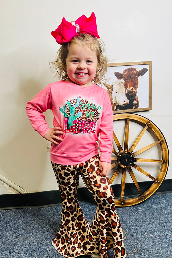 LOVE western top & leopard bell bottom 2pc girls sets XCH0015-8H