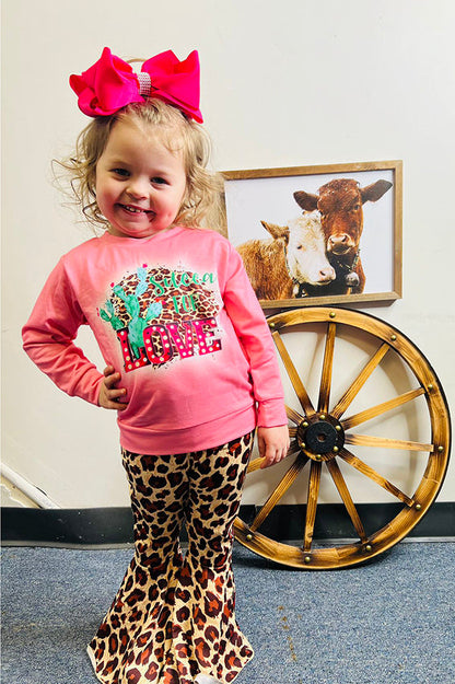 LOVE western top & leopard bell bottom 2pc girls sets XCH0015-8H