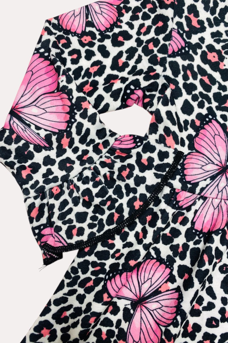 XCH0016-2H Butterflies & pink cheetah print girls dress