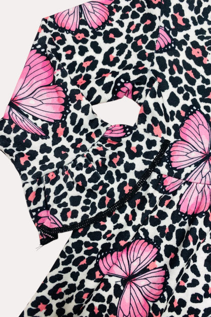 XCH0016-2H Butterflies & pink cheetah print girls dress