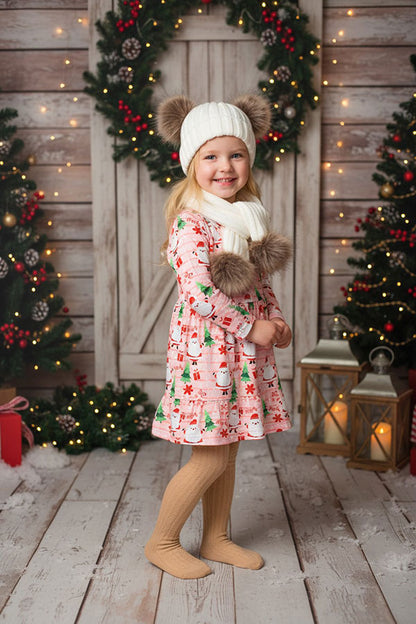 HoHoHo & Santa & Christmas tree print long sleeve girls boutique dress  XCH0017-3H