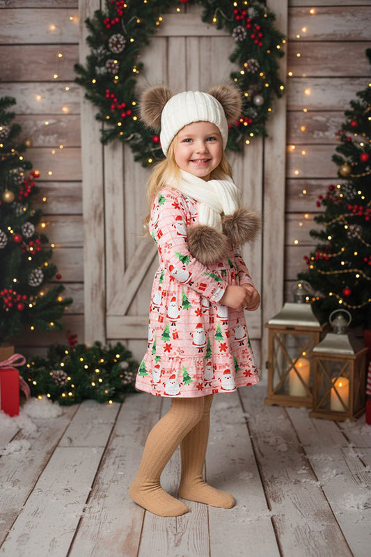 HoHoHo & Santa & Christmas tree print long sleeve girls boutique dress  XCH0017-3H