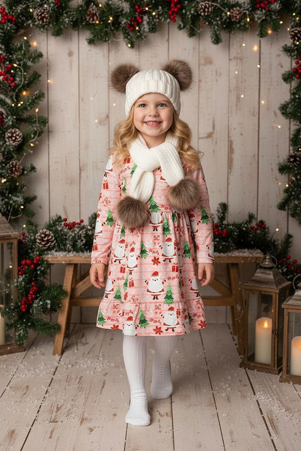 HoHoHo & Santa & Christmas tree print long sleeve girls boutique dress  XCH0017-3H