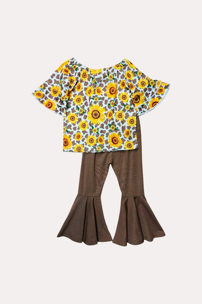 X0018-2 Western off shoulder top & bell bottom 2pcs girls sets