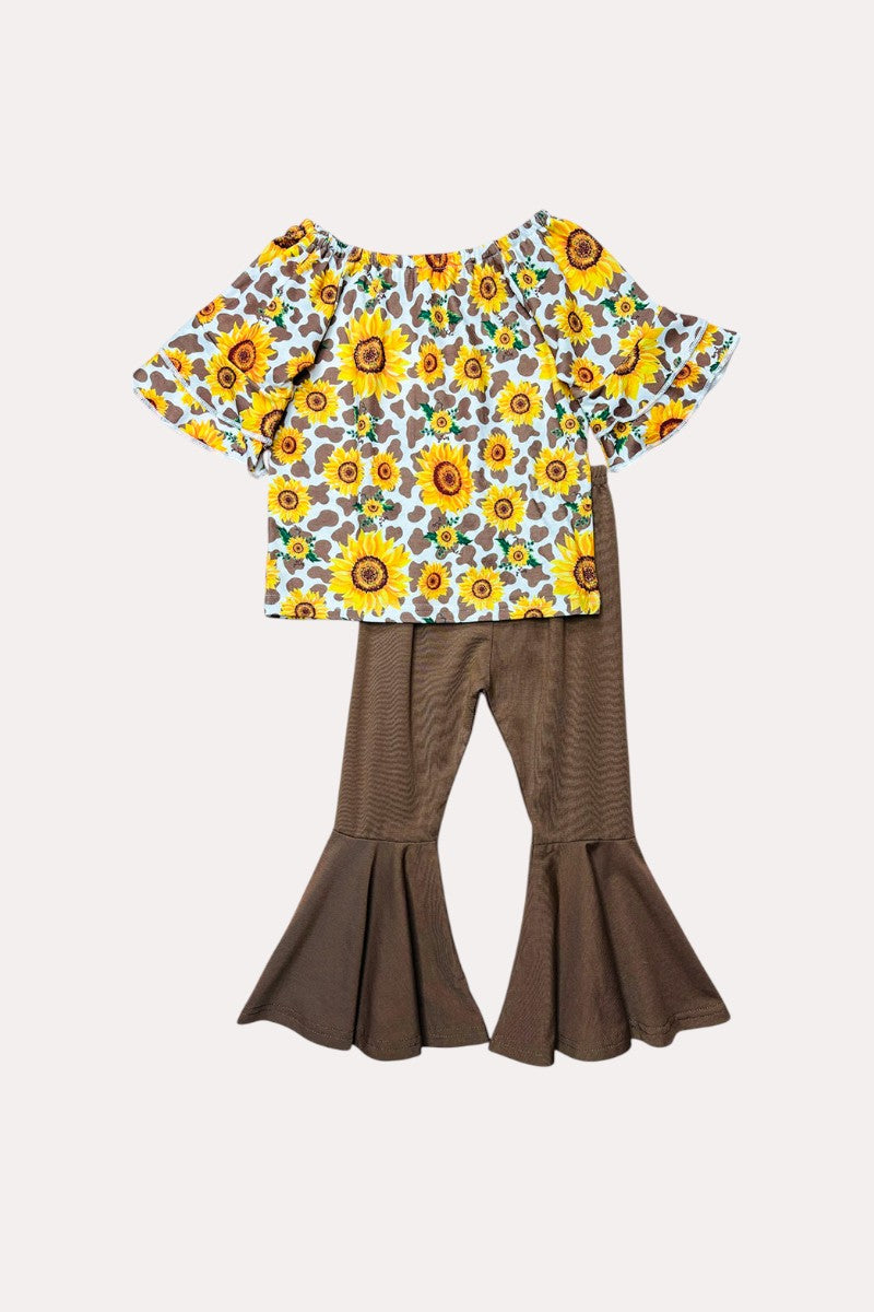 X0018-2 Western off shoulder top & bell bottom 2pcs girls sets