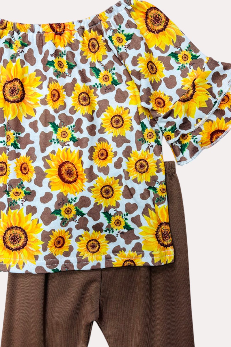 X0018-2 Western off shoulder top & bell bottom 2pcs girls sets