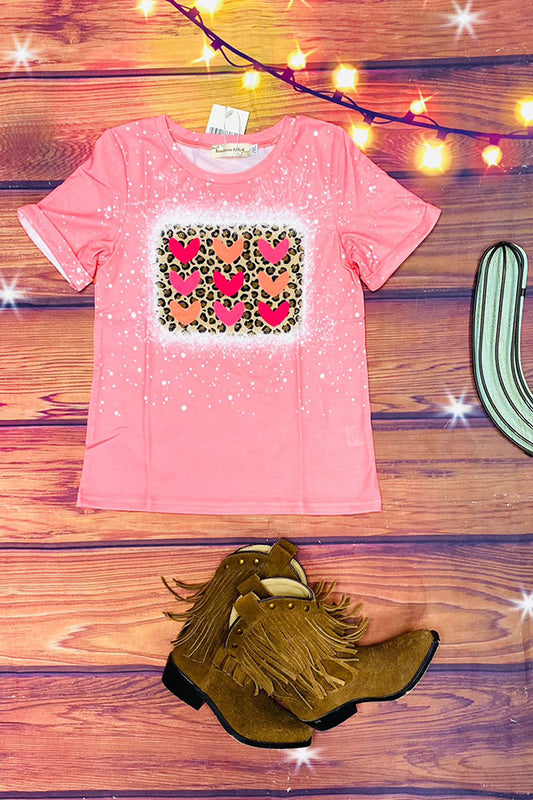 XCH0019-9H Kids hearts & leopard printed short sleeve top
