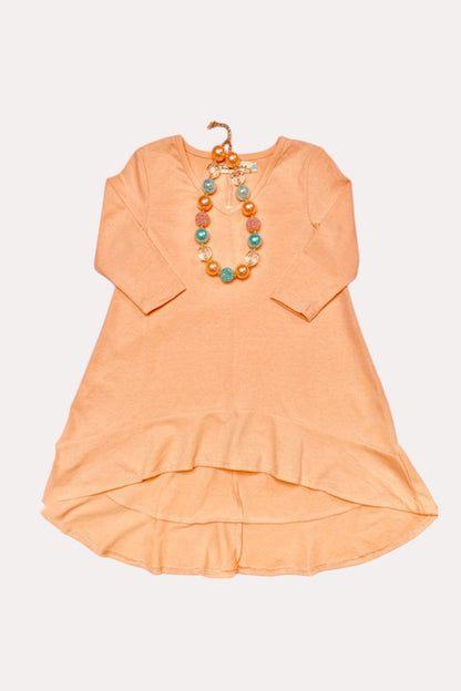 X0020-6 Pink long style high-low long sleeve girls dress