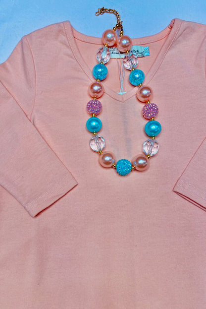 X0020-6 Pink long style high-low long sleeve girls dress