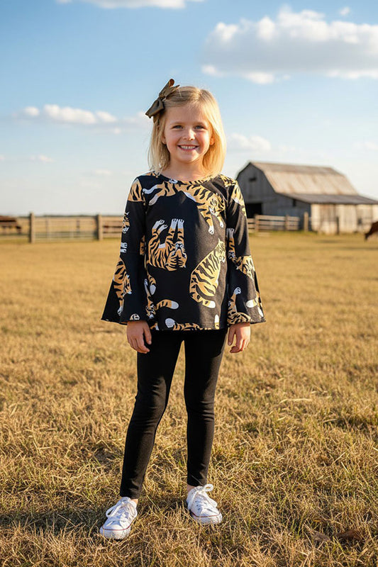 Western tiger top black legging girls boutique sets XCH0024-3H