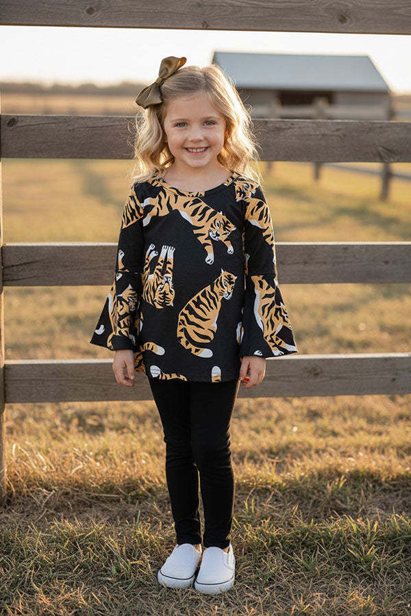 Western tiger top black legging girls boutique sets XCH0024-3H