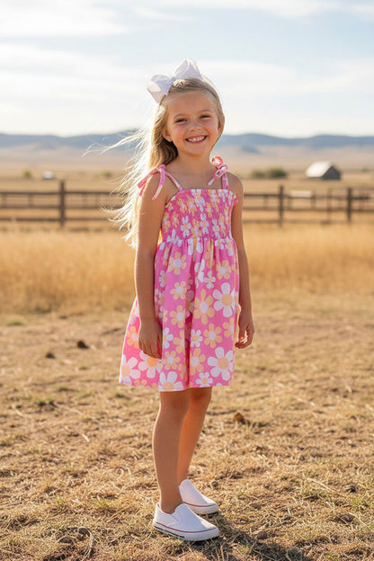Western dailsy smocked tie-shoulder girls boutique dress XCH03005