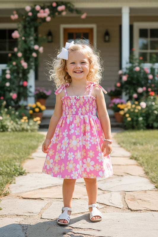 Spring/Summer Smocked Tie-Shoulder Floral Sundress Girls Dress XCH03005