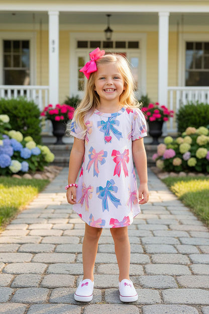 Southern Stitch pink bows printed short sleeve girls dress XCH03047