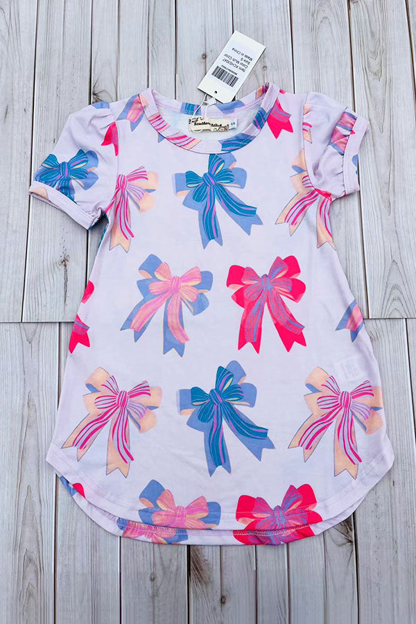 Southern Stitch pink bows printed short sleeve girls dress XCH03047