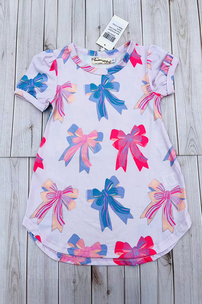 Southern Stitch pink bows printed short sleeve girls dress XCH03047