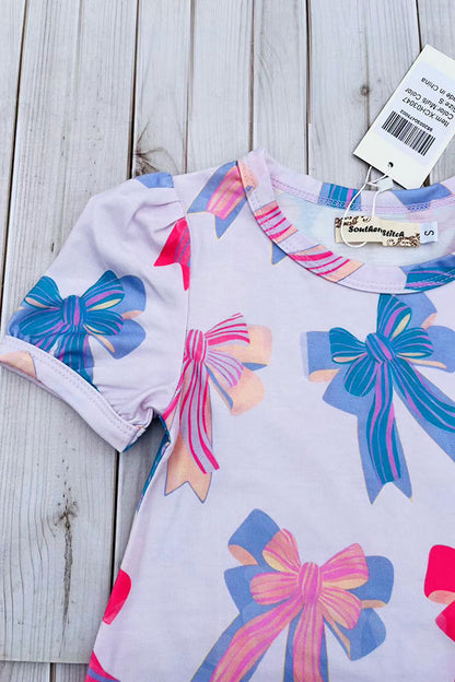 Southern Stitch pink bows printed short sleeve girls dress XCH03047