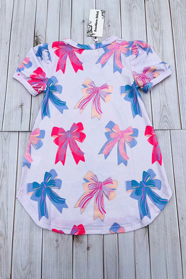 Southern Stitch pink bows printed short sleeve girls dress XCH03047