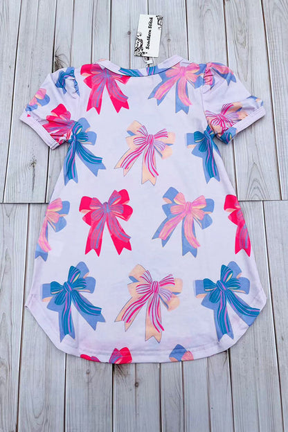 Southern Stitch pink bows printed short sleeve girls dress XCH03047