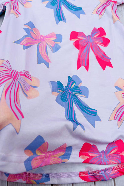 Southern Stitch pink bows printed short sleeve girls dress XCH03047