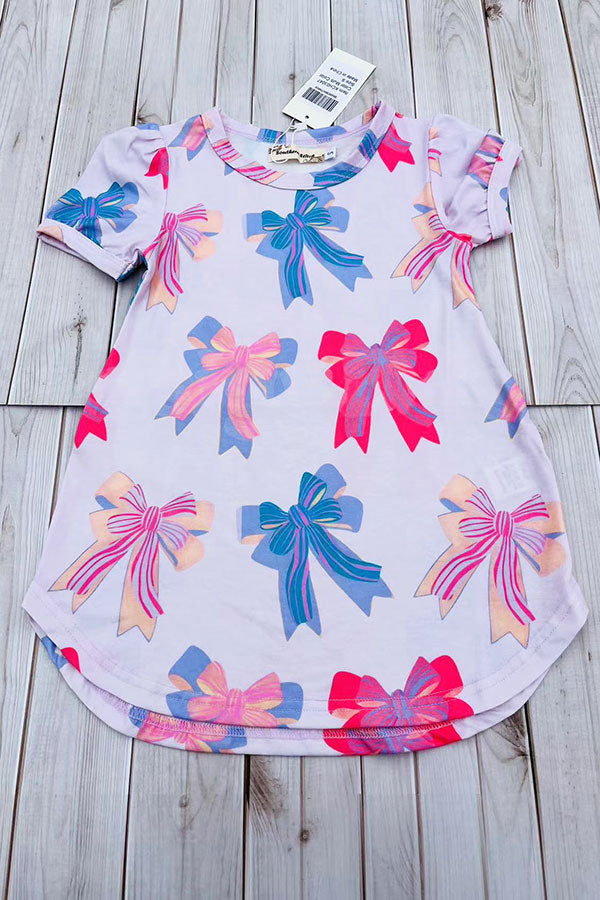 Southern Stitch pink bows printed short sleeve girls dress XCH03047