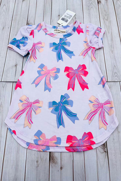 Southern Stitch pink bows printed short sleeve girls dress XCH03047