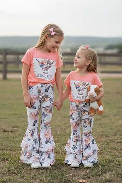 Western NOT TODAY HELFER & Bull top butterfly floral pant girls boutique set XCH0333-15H
