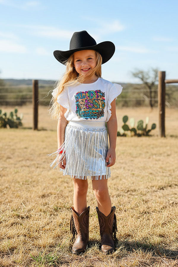 Western Little MISS SASSY PARTY top silver fringe skirt girls boutique set XCH0333-16H