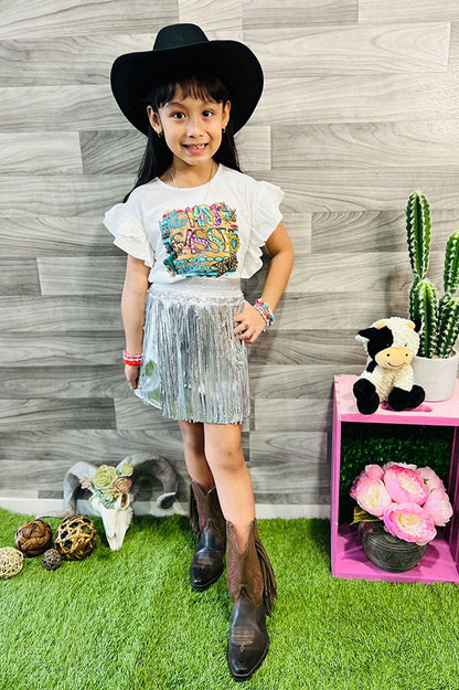 Western Little MISS SASSY PARTY top silver fringe skirt girls boutique set XCH0333-16H