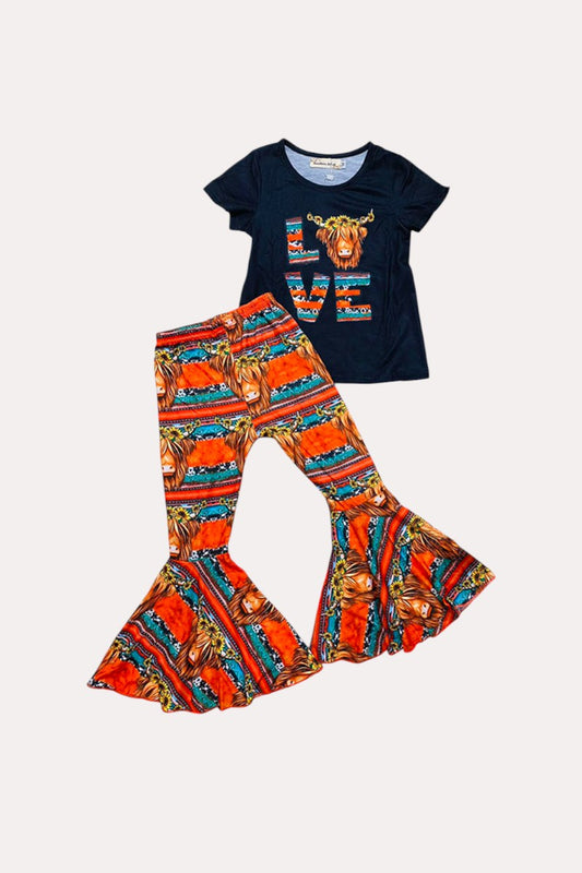 X0333-22 Serape & cow prints 2pcs western girls sets