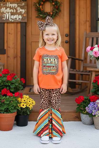 XCH0333-4H "MAMA tried" top & Leopard erape pant 2pcs girls sets
